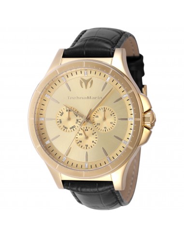 Technomarine Men's Watch - MoonSun Gold Dial Black Leather Strap Day-Date | TM-822031 ouvre sa boutique