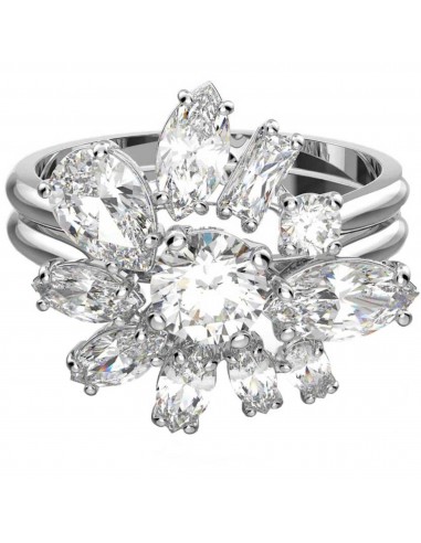 Swarovski Women's Ring - Gema Rhodium Plated with Clear Stones Cocktail | 5644661 pas cher