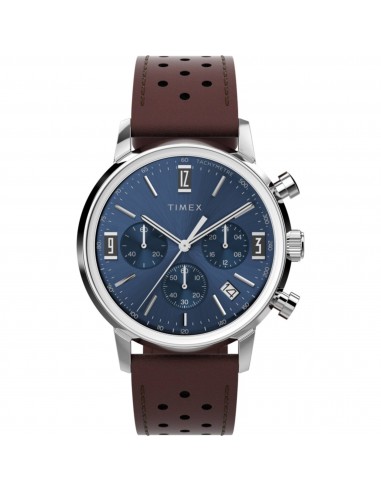 Timex Men's Chronograph Watch - Marlin Blue Dial Brown Leather Strap | TW2W10200VQ Pour