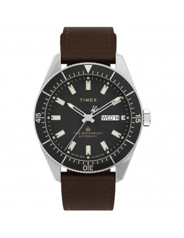 Timex Men's Watch - The Waterbury Automatic Black Dial Leather Strap TW2V24800 store