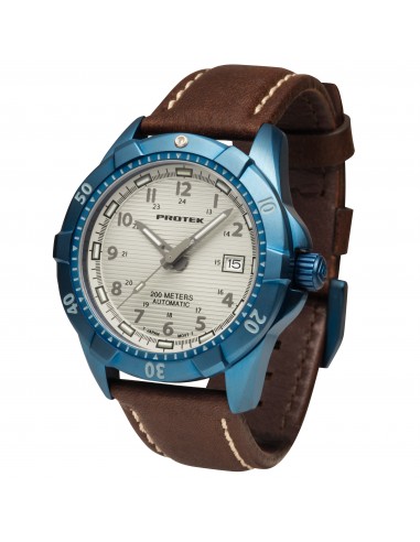 ProTek Men's Watch - Dive Automatic Cream Dial Blue Case Brown Leather Strap | 2213 Comparez et commandez 