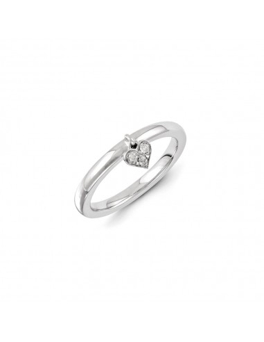 Sterling Silver Rhodium Plated Diamond Heart Dangle Stackable Ring | QSK1071 Fin de série