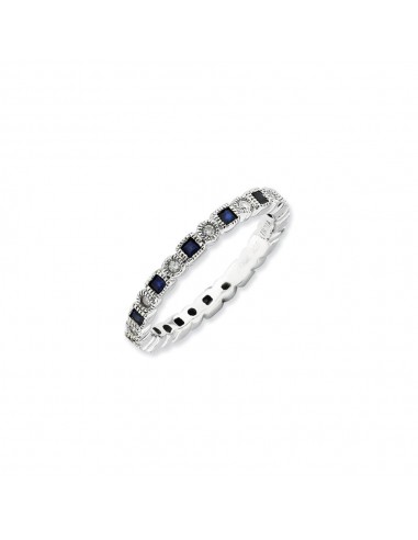 Sterling Silver Stack Exp Polished Created Sapphire & Diamond Ring | QSK636 la livraison gratuite