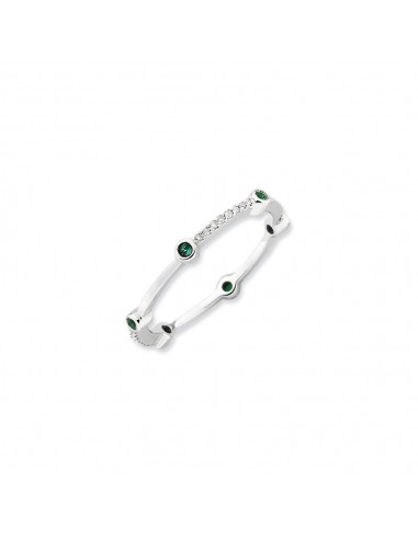 Sterling Silver Stack Exp Polished Created Emerald & Diamond Ring | QSK669 2 - 3 jours ouvrés.