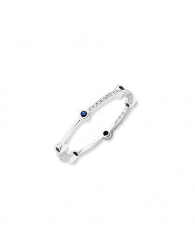 Sterling Silver Stack Exp Polished Created Sapphire & Diamond Ring | QSK670 une grave pollution 