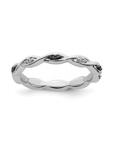 Sterling Silver Stackable Expressions Black & White Diamond Ring | QSK1057 soldes