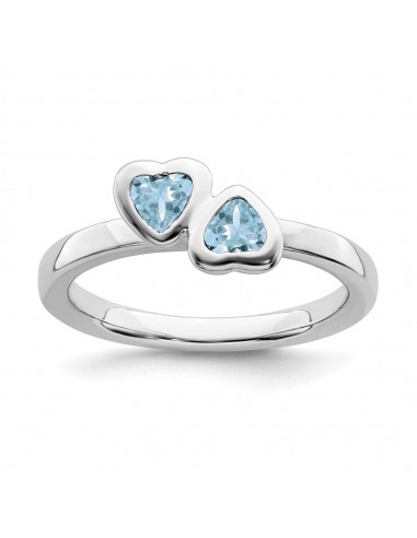 Sterling Silver Stackable Expressions Aquamarine Double Heart Ring | QSK400 plus qu'un jeu 