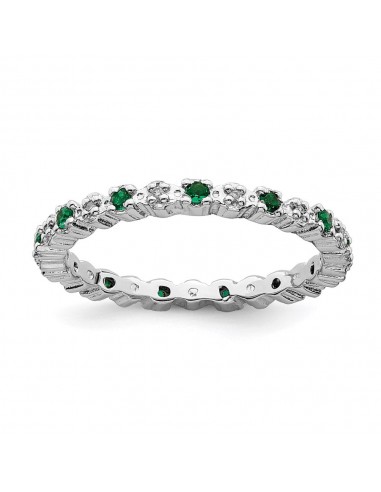 Sterling Silver Stackable Expressions Cr. Emerald & Diamond Ring | QSK536 pas cher chine