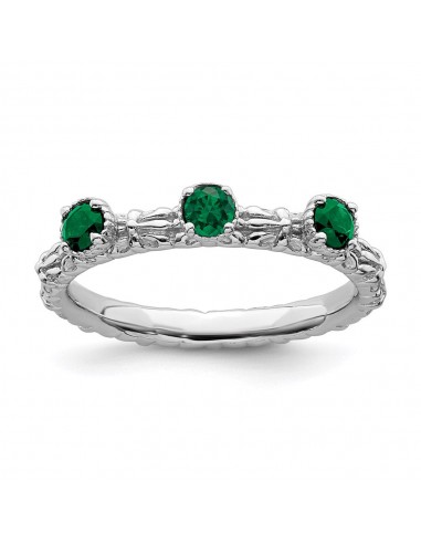 Sterling Silver Stackable Expressions Created Emerald Three Stone Ring | QSK1595 les ligaments