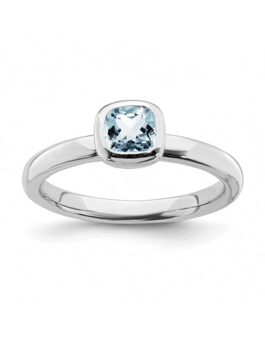 Sterling Silver Stackable Expressions Cushion Cut Aquamarine Ring | QSK448 pas cheres