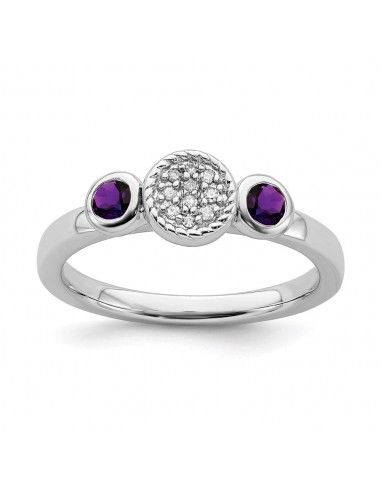 Sterling Silver Stackable Expressions Dbl Round Amethyst & Dia. Ring | QSK521 Les magasins à Paris