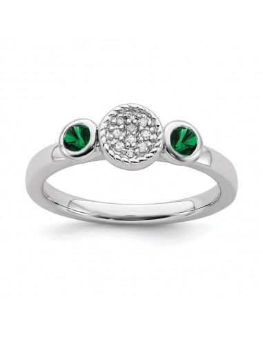 Sterling Silver Stackable Expressions Dbl Round Cr. Emerald & Dia. Ring | QSK524 outlet