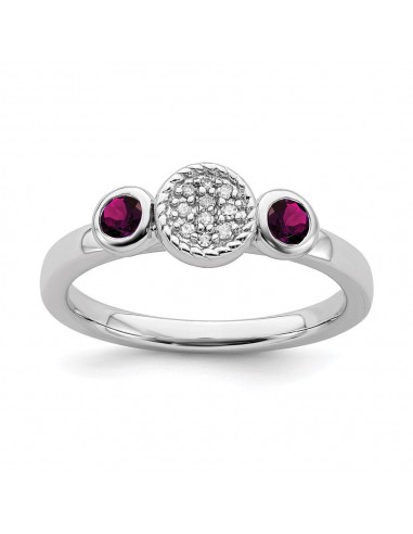 Sterling Silver Stackable Expressions Dbl Round Rhod. Garnet & Dia. Ring | QSK525 pas cher chine