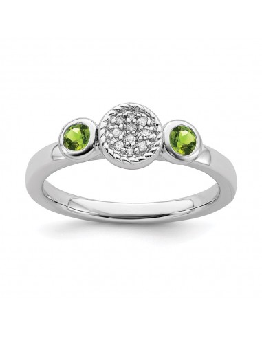 Sterling Silver Stackable Expressions Dbl Round Peridot & Dia. Ring | QSK527 Profitez des Offres !