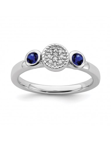 Sterling Silver Stackable Expressions Dbl Round Cr. Sapphire & Dia. Ring | QSK528 hantent personnes