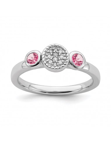 Sterling Silver Stackable Expressions Dbl Round Pink Tourm. & Dia. Ring | QSK529 pas chere