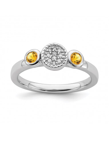 Sterling Silver Stackable Expressions Dbl Round Citrine & Dia. Ring | QSK530 pour bénéficier 