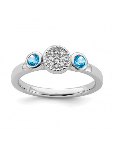 Sterling Silver Stackable Expressions Dbl Round Blue Topaz & Dia. Ring | QSK531 online