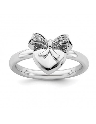 Sterling Silver Stackable Expressions Heart with Bow Diamond Ring | QSK329 le concept de la Pate a emporter 