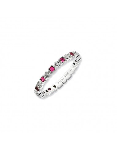 Sterling Silver Stackable Expressions Polished Cr. Ruby & Dia Ring | QSK637 français