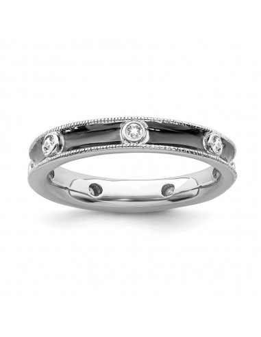 Sterling Silver Stackable Expressions Polished Diamond Antiqued Ring | QSK650 Jusqu'à 80% De Réduction