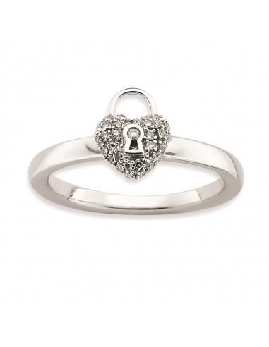 Sterling Silver Stackable Expressions Polished Diamond Heart Lock Ring | QSK651 de pas cher