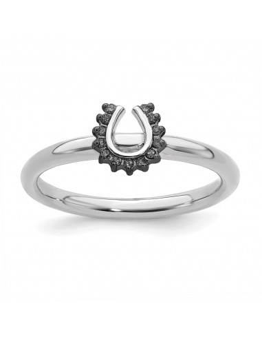 Sterling Silver Stackable Expressions Rhodium Black Dia. Horseshoe Ring | QSK1982 Faites des économies