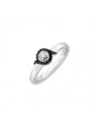 Sterling Silver Stackable Expressions Polished White/Black Diamond Ring | QSK628 le concept de la Pate a emporter 