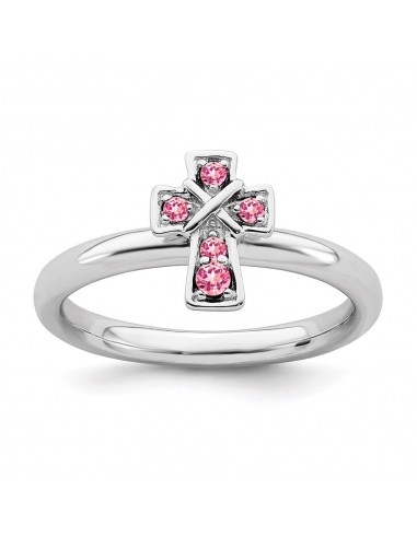 Sterling Silver Stackable Expressions Rhodium Pink Tourmaline Cross Ring | QSK1639 Les magasins à Paris