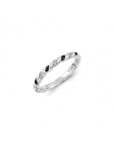 Sterling Silver Rhodium Plated Black & White Diamond Stackable Ring | QSK1078 du meilleur 