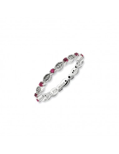 Sterling Silver Stackable Expressions Polished Created Ruby & Dia Ring | QSK647 soldes