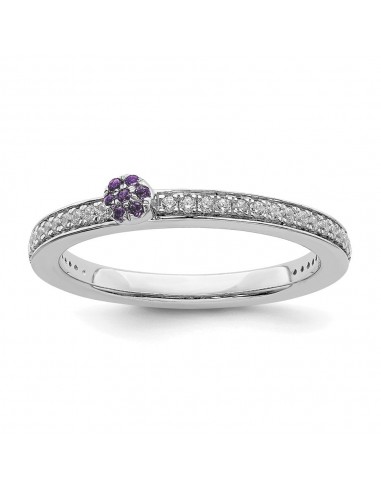 14k White Gold Stackable Expressions Amethyst and Diamond Ring | SK2077 destockage