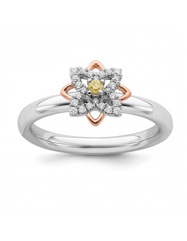 SS Stackable Expressions Rose-Plated Flower Citrine & Dia. Ring | QSK2172 livraison et retour toujours gratuits