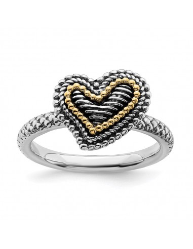 Sterling Silver & 14k Stackable Expressions Antiqued Heart Ring | QSK864 vous aussi creer 