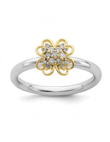 Sterling Silver & Gold Plated Stackable Expressions Dia. Flower Ring | QSK1659 brillant des détails fins