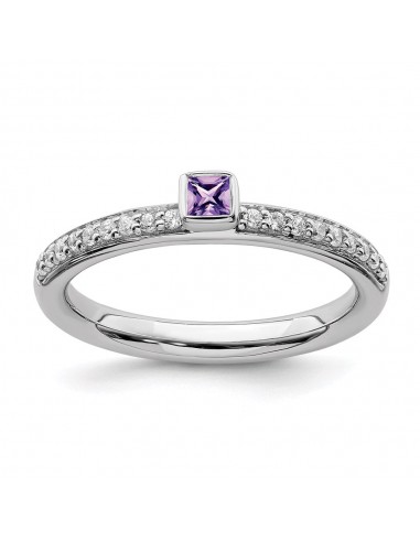 Sterling Silver Stackable Expressions Amethyst & Diamond Ring | QSK2137 Pour