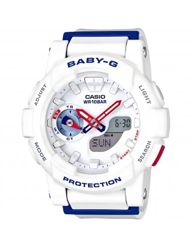 Casio Women's Watch - Baby-G White and Blue Resin Strap Analog-Digital | BGA185TR-7A français