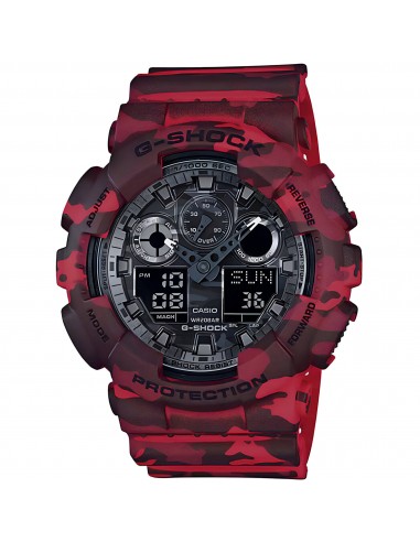 Casio Men's Watch - G-Shock Black Ana-Digi Dial Red Camouflage Strap | GA100CM-4A Profitez des Offres !