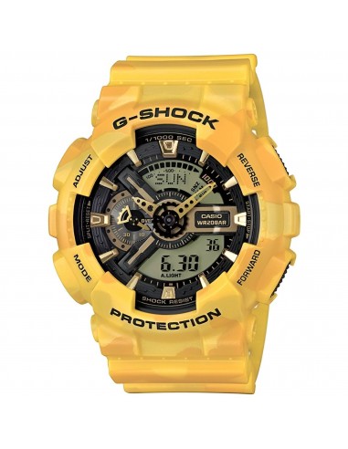 Casio Men's Watch - G-Shock Yellow Camouflage Resin Strap Analog-Digital | GA110CM-9A Paris Déstockage Promo