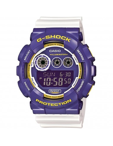 Casio Men's Digital Dive Watch - G-Shock World Time Purple Dial White Strap | GD120CS-6 la colonne vertébrale