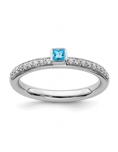 Sterling Silver Stackable Expressions Blue Topaz & Diamond Ring | QSK2147 de France