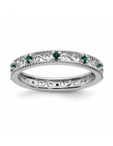 Sterling Silver Stackable Expressions Created Emerald Ring | QSK1486 Paris Déstockage Promo