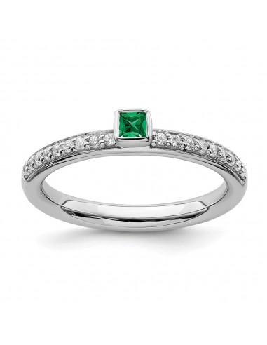 Sterling Silver Stackable Expressions Created Emerald & Diamond Ring | QSK2140 pour bénéficier 