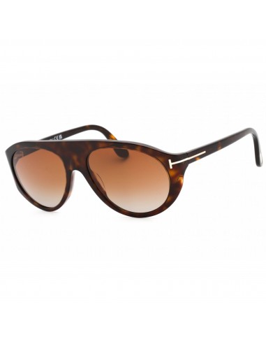 Tom Ford Men's Sunglasses - Dark Havana Pilot Frame Gradient Brown Lens | FT1001 52F brillant des détails fins