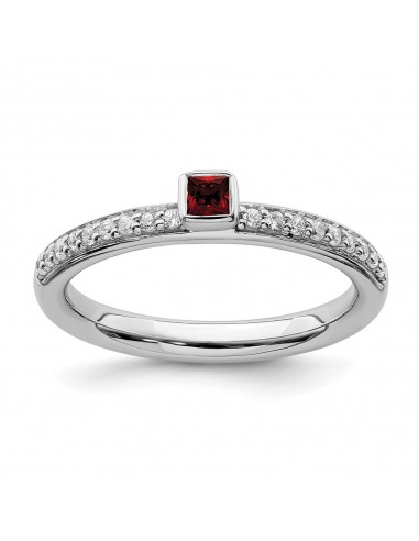 Sterling Silver Stackable Expressions Garnet & Diamond Ring | QSK2136 pas cher chine