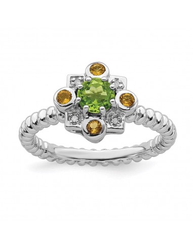 Sterling Silver Stackable Expressions Peridot, Citrine & Diamond Ring | QSK857 Paris Déstockage Promo