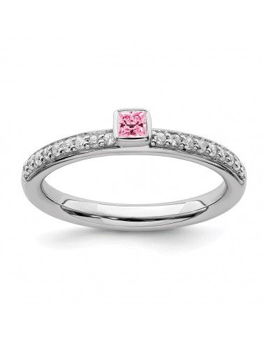 Sterling Silver Stackable Expressions Pink Tourmaline & Diamond Ring | QSK2145 meilleur choix