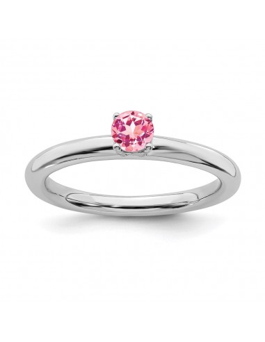 Sterling Silver Stackable Expressions Rhodium Pink Tourmaline Ring | QSK1908 hantent personnes