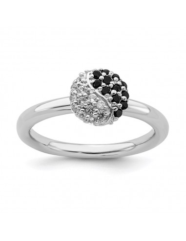 Sterling Silver Stackable Expressions Rhodium White Topaz Onyx Ring | QSK1941 une grave pollution 