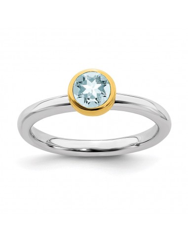 Sterling Silver Stackable Expressions w/Gold-plate Aquamarine Ring | QSK1877 de France